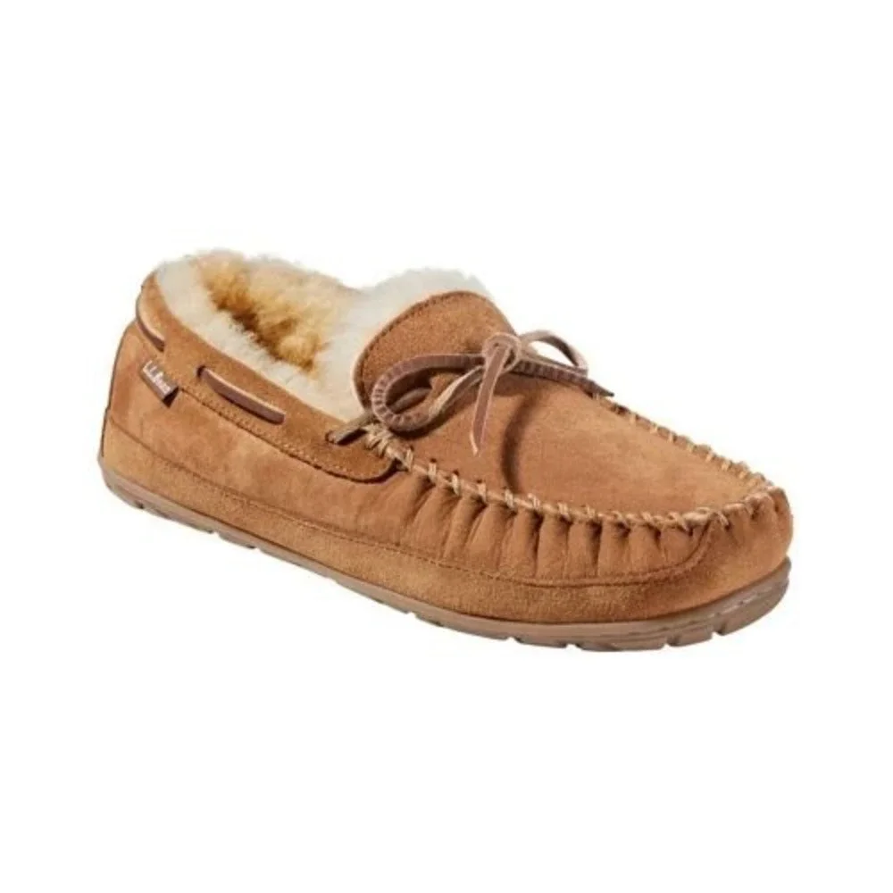L.L.Bean Wicked Good Moccasin Mens Size 7‎ Brown Shearling Suede Slippers